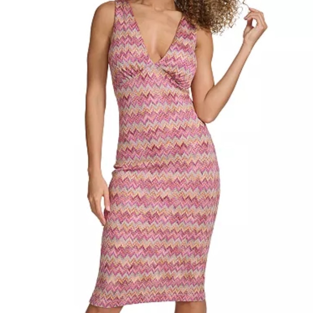 Siena Vibrant Pink Zigzag Open Weave Midi Dress NEW